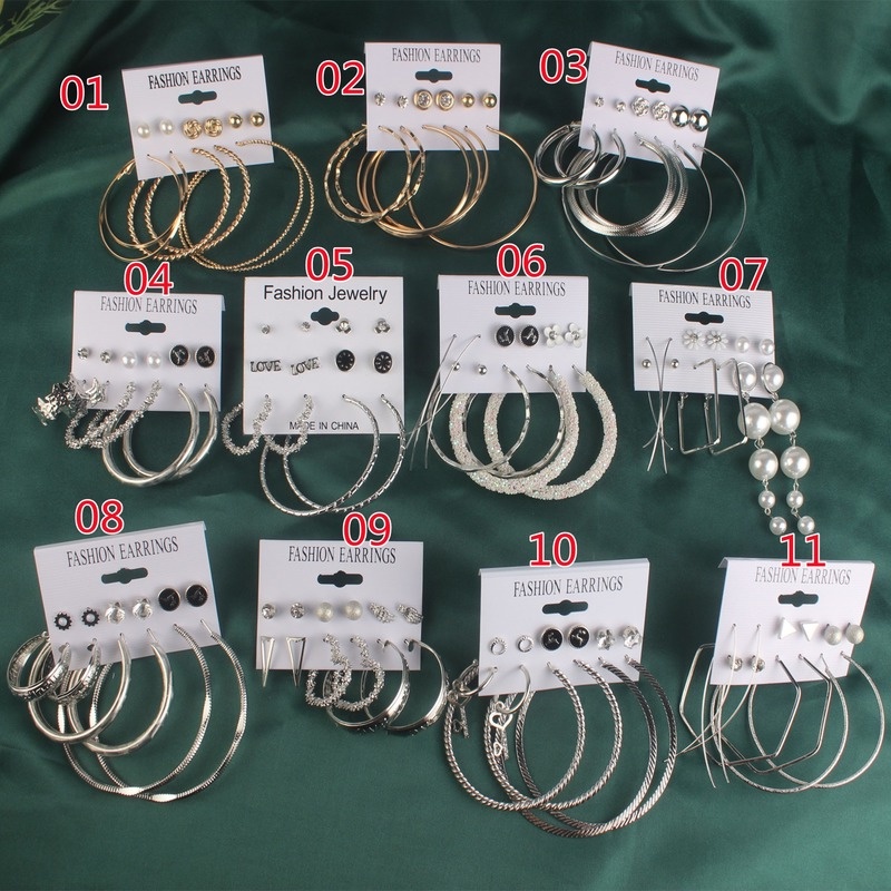 Set Anting Hoop Besar Bentuk Geometris Aksen Mutiara Model Hollow Untuk Wanita