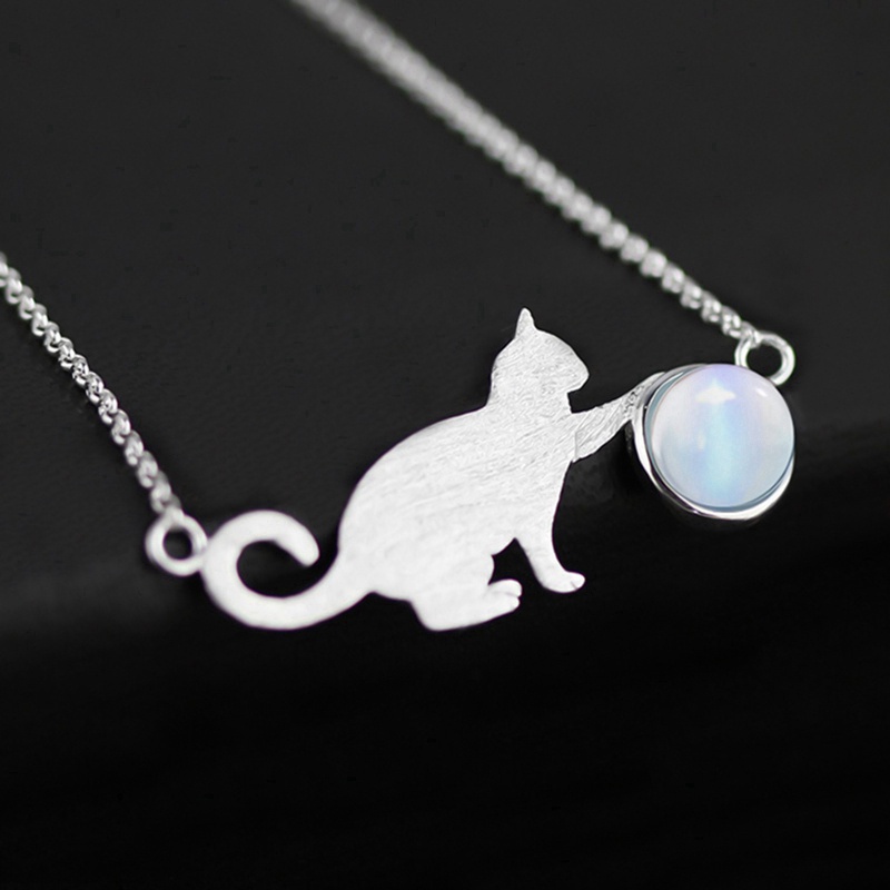 Fancyqube Gelang Tangan Sterling Silver 925 Desain Hewan Kucing Lucu Hias Kristal Moonstone Untuk Wanita