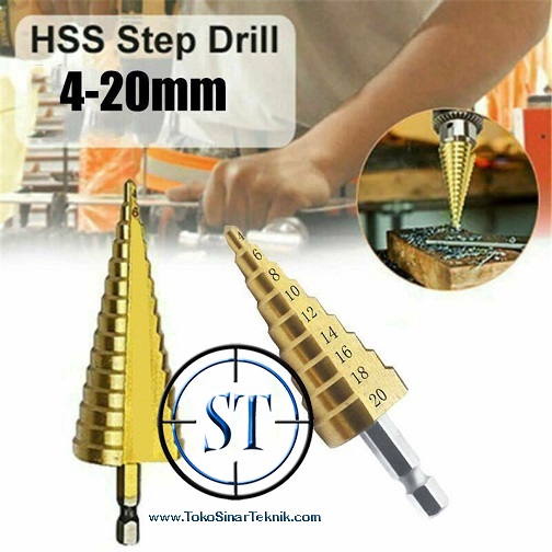 Mata Bor Multi Step 4-20mm Pagoda Tangga Payung Drill Bits Size Ukuran Step HSS Pcb Plat Besi 4-20