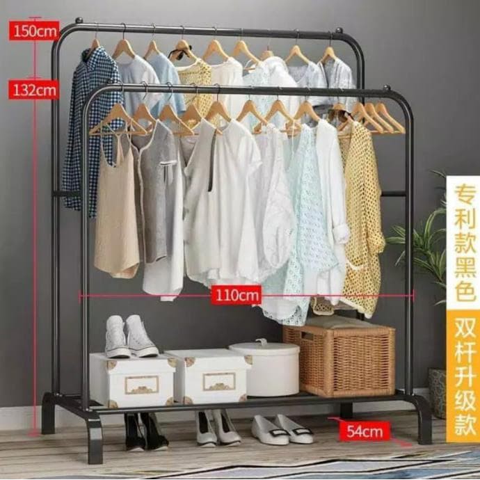 Windproof Clothes Double Stand Hanger / Gantungan Baju