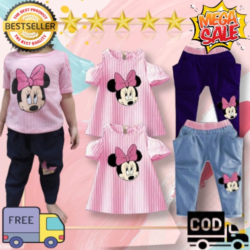 VISION ONLINE [GRATIS ONGKIR BISA COD] SETELAN STRIPY MINNIE// SATU SETELAN ANAK PEREMPUAN 1_2 TAHUN MODEL KOREA STYLE FASHION BAYI IMPORT LUCU// BAJU BAYI ANAK PEREMPUAN 1 2 3 4 TAHUN// KAOS ANAK CEWEK MURAH KEKINIAN TERBARU 2021// CELANA DENIM PANJANG