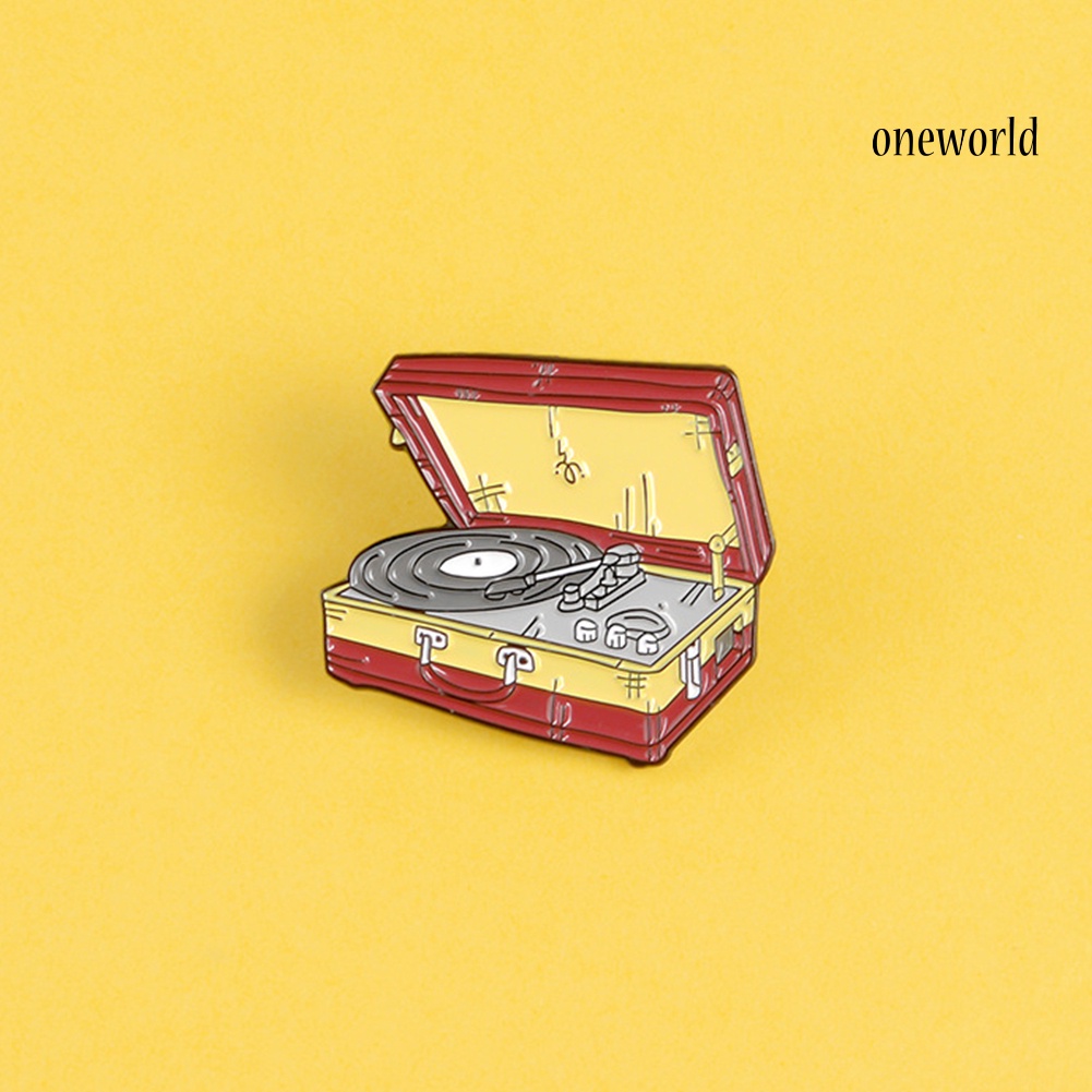 OW@ Unisex Suitcase Vinyl Record Player Enamel Brooch Pin Denim Jacket Badge Jewelry