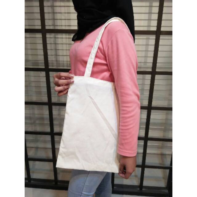 Totebag Putih Polos | Tas totebag pria wanita blacu ressleting ( COD BAYAR DITEMPAT )Pake Resleting