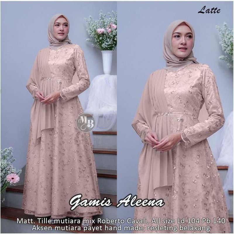 GAMIS PESTA MEWAH ALEENA FULL BURKAT / GAUN MUSLIMAH PESTA