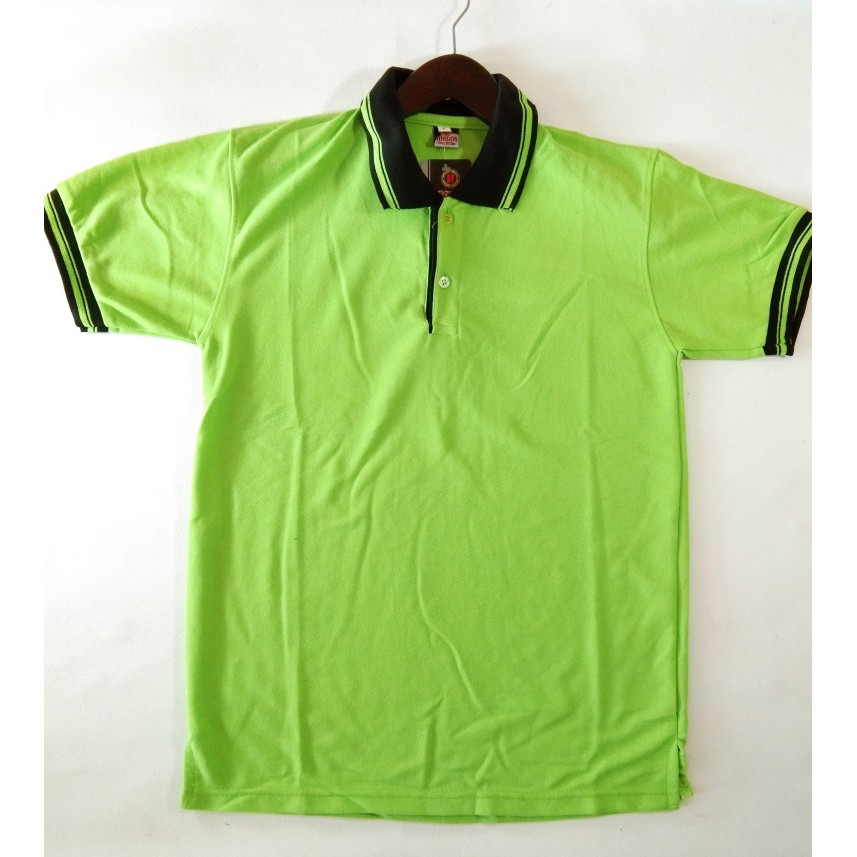Kaos Poloshirt Polos Berkerah Murah Lengan Pendek Hijau Stabilo List Hitam