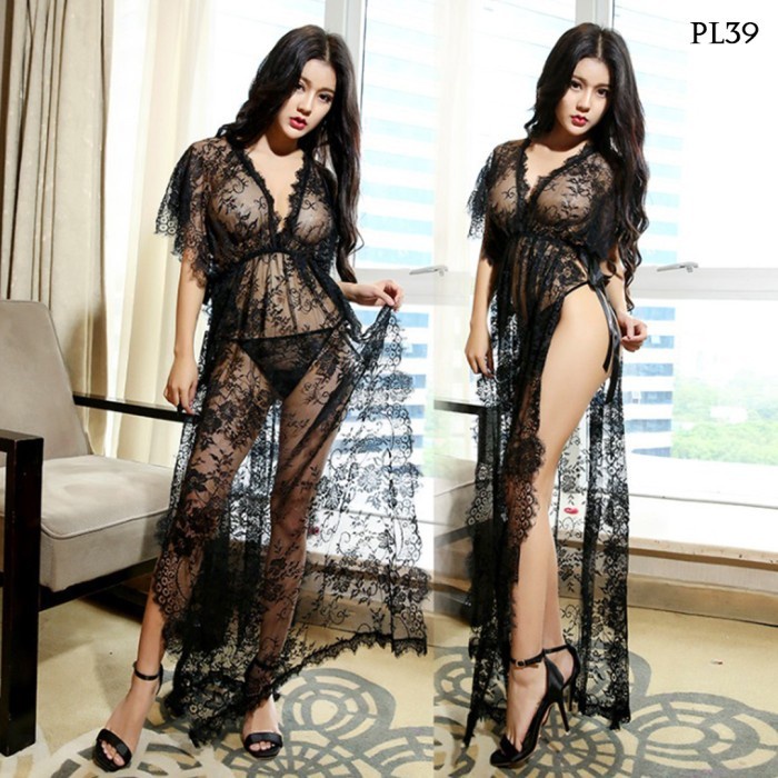OBRAL DISKON BAJU TIDUR WANITA LACE LINGERIE JUMBO BATWING SEXY HITAM PL39 HIGHT QUALITY 