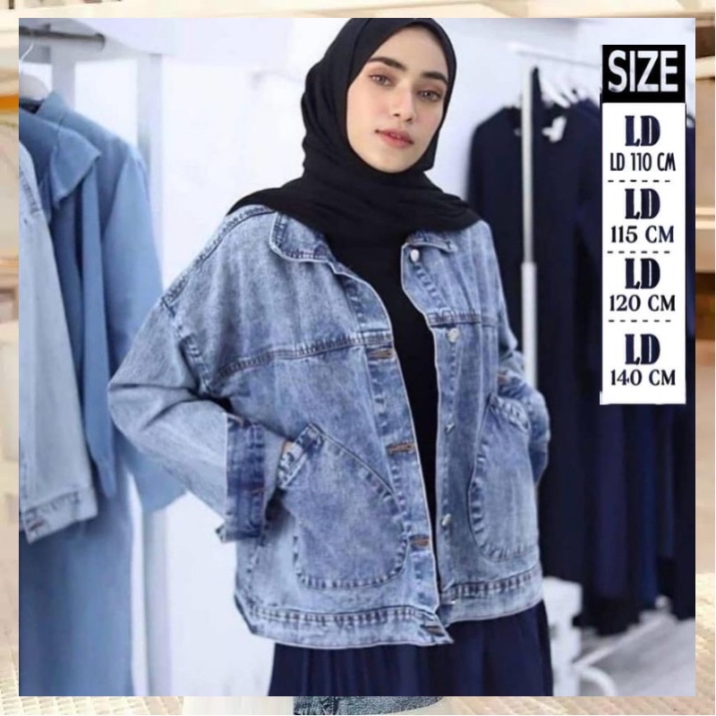 Jaket Jeans Wanita Oversize Jumbo Jaket Jeans Perempuan Kekinian Murah LD 100-140Cm