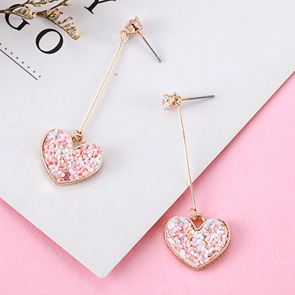 Hu Hu Hu Hu Hu Alat Bantu Pasang Kacamata♡ 1 Pasang Anting Stud Panjang Bentuk Hati Aksen Payet Bahan Alloy Untuk Hari Valentine