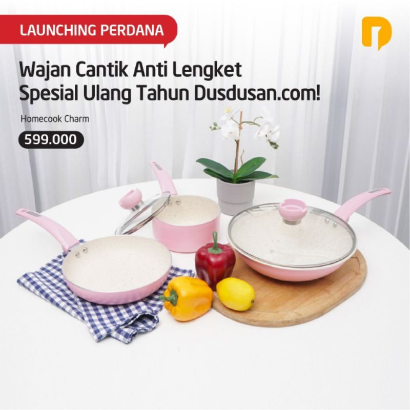 PANCI KERAMIK MARBLE HOMECOOK CHARM FRY PAN PINK SET LIMITED EDITION