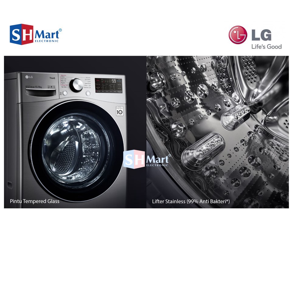 LG Mesin Cuci Front Loading 10.5KG Wash 7KG Dry FV1450H1B ThinQ Wifi