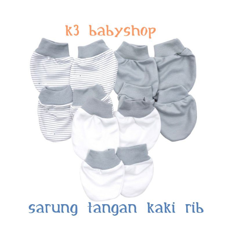 STK sarung Tangan kaki bayi fluffy newborn abu grey putih white salur kaos kaki bayi SNI