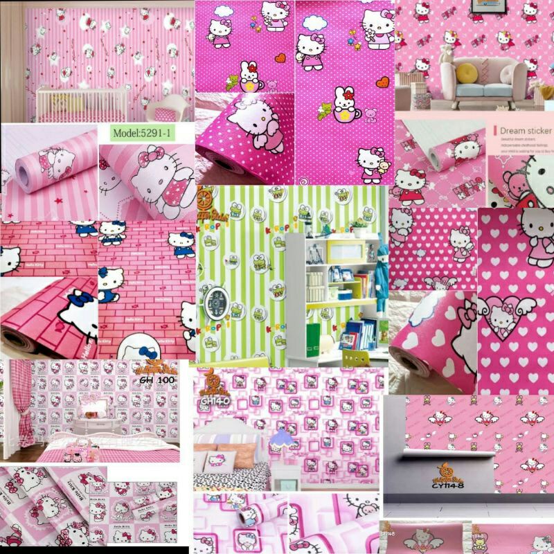 Wallpaper/Stiker dinding motif kartun Hello Kitty