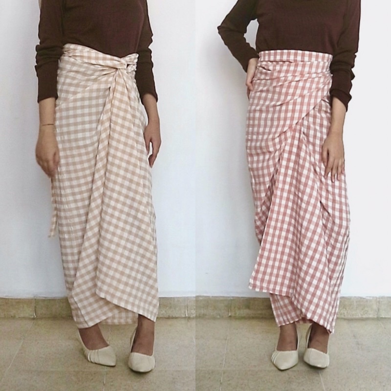 Irli Wrap Skirt / Rok Lilit Bahan Crinkle - Bawahan Motif Kotak-Kotak