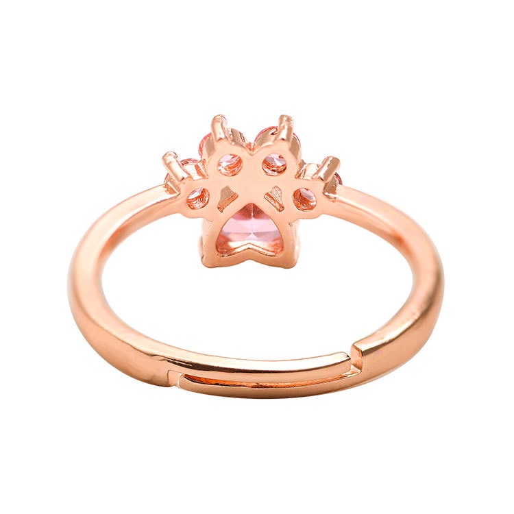 Cincin Open ring adjustable Desain Kartun Telapak Kaki Kucing Hias zircon Untuk Wanita
