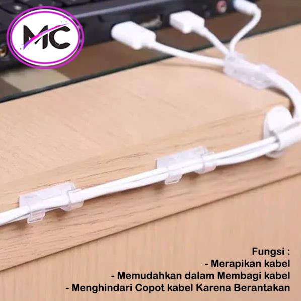 Klip Kabel Organizer Cable Clip Tempel Dinding Meja Kursi Kayu Penjepit Pengikat Perapih Jalur Sudah Ada Double Tape