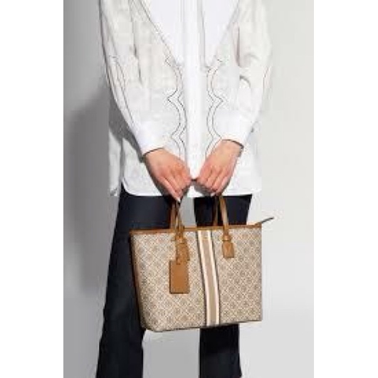 Tory Burch T Monogram Coated Canvas Small tote Bag Brown