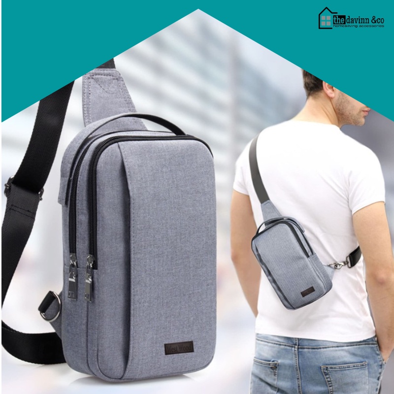 Tas Selempang Pria Waistbag Laki-Laki Anti Air Premium Tas Bahu Pria Shoulder Bag Fashion Tas Cowok Waterproof tas selempang sling bag Model Korea Casual Simple Bahan Canvas Premium Distro Trendy Keren Original Termurah Terbaru Multifungsi