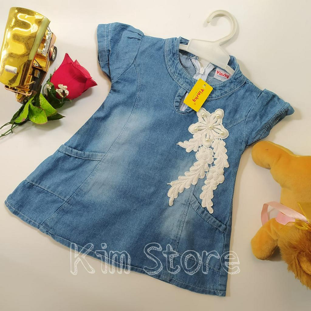 Baju Dress Bayi / Baju Dress Levis Denim Anak Perempuan / Baju Dress Imlek Anak