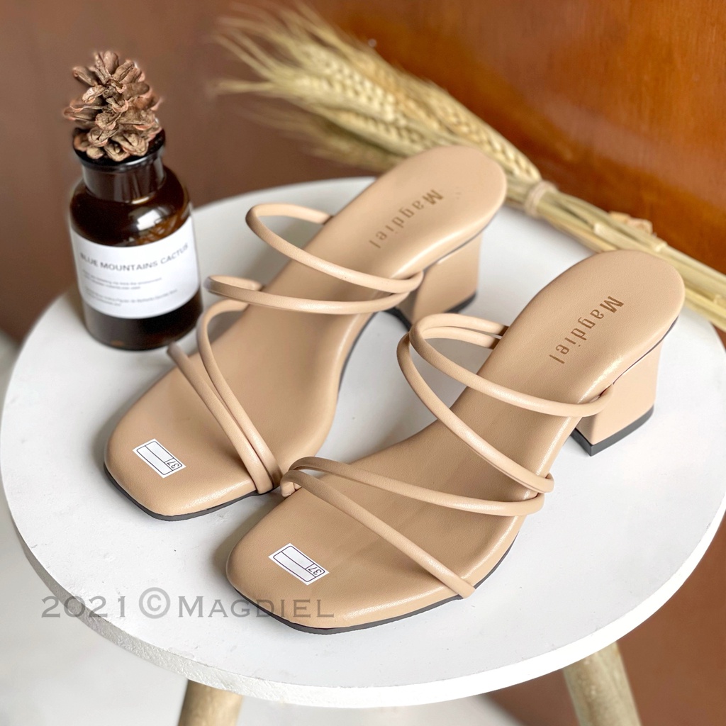 Magdiel - Heels tali wanita / Sandal Hak Tahu 5CM-Crem Moka