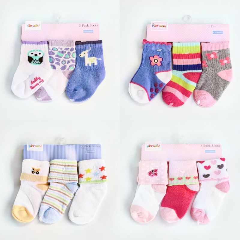 Kaos Kaki Baby Bayi Cewek Cowok Socks 3in1 0 6 12 24 Bulan 1 Tahun Isi 3pcs