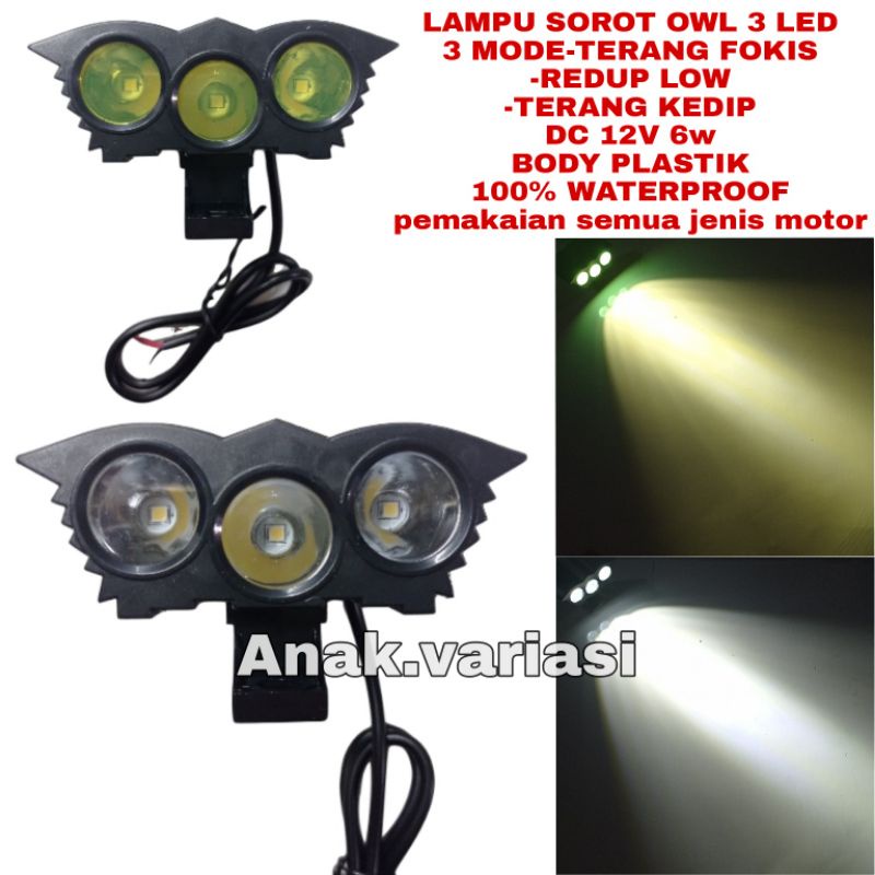 LAMPU SOROT OWL 3 MATA LED 12V DC MODE KEDIP FOKUS/LAMPU TEMBAK LED 3 MATA/LAMPU SOROT OWL 3 MATA LE