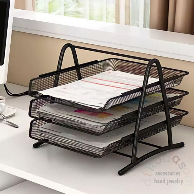 RAK FILE KERTAS A4 / RAK DOKUMEN BESI 3 SUSUN / ELEVATED TRAY DECOR 3 TINGKAT