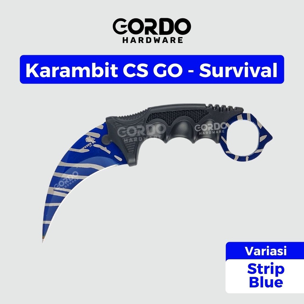 Pisau Koleksi Peralatan Perlengkapan Survival Pisau Pertahanan Diri Karambit CS GO - Strip Blue