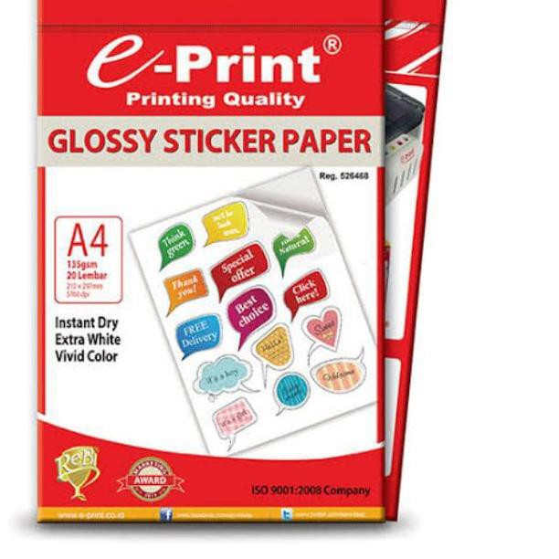 

(kode-713) Kertas Sticker Glossy I Kertas Photo Stiker Glossy A4 - 135 gsm Eprint Termurah ,