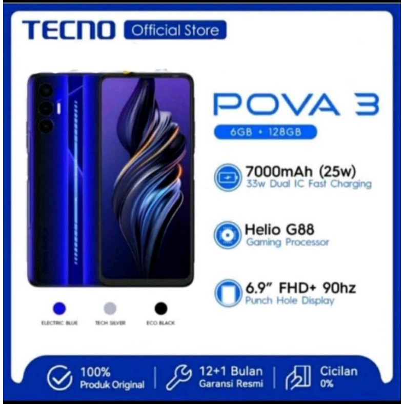 Tecno Pova 3 Led Gaming 6+5GB RAM 128GB Garansi Resmi