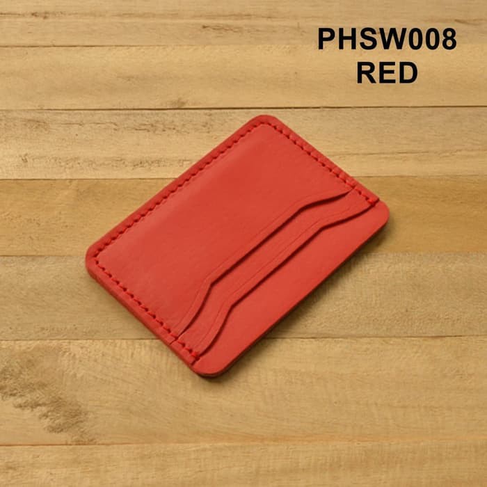 dompet kartu - slim wallet kulit asli warna merah - minimalis wallet