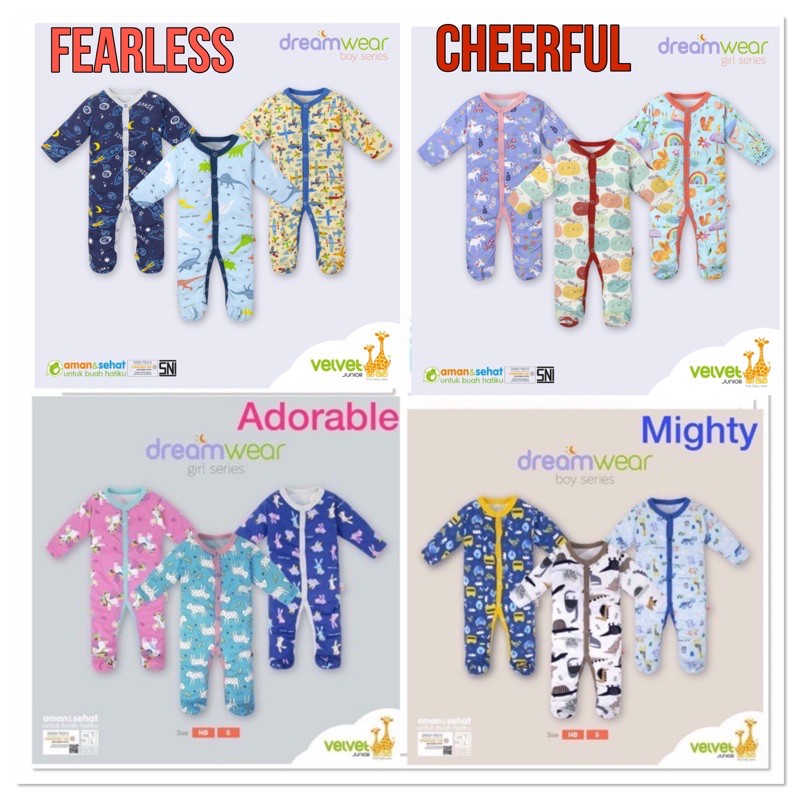 Sleepsuit Velvet Junior DreamWear Boy/Girls Bayi Newborn Anak 0-12bln Spesial Katun