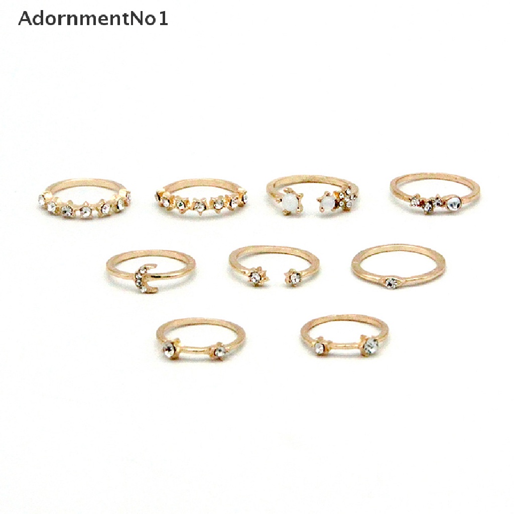 (AdornmentNo1) 9pcs / set Cincin Gaya Bohemian Bentuk Bulan / Bintang Untuk Wanita