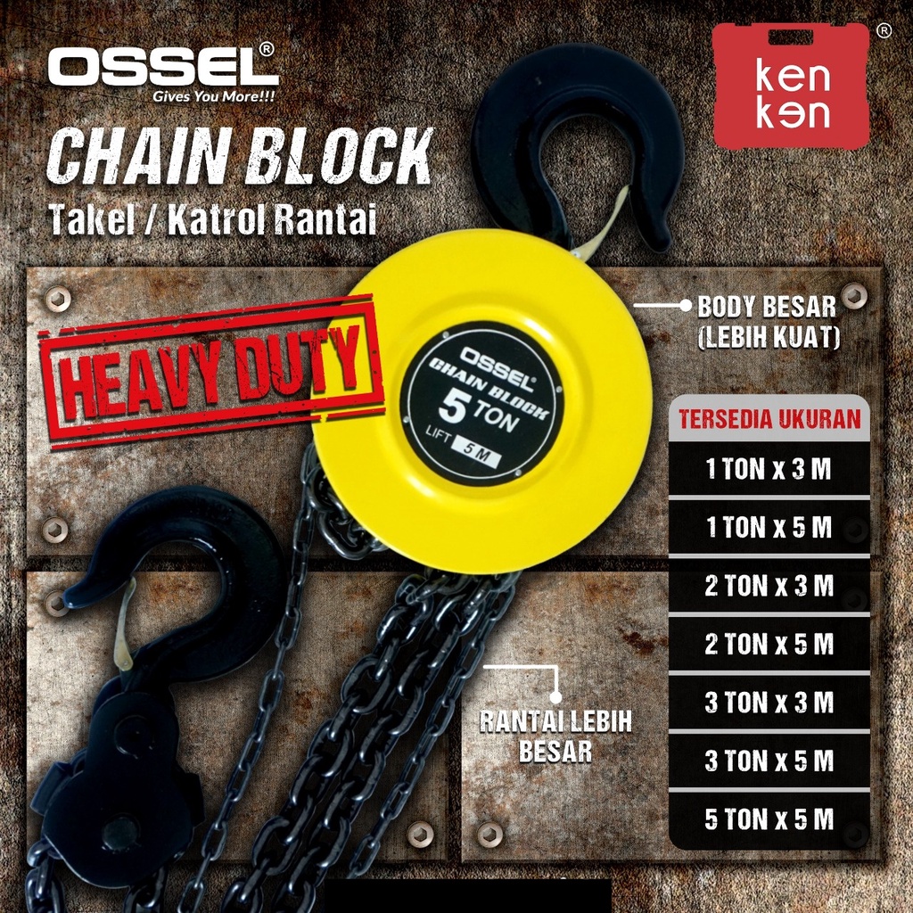 Katrol 1ton 3meter OSSEL CHAIN BLOCK DEREK TAKEL 1 TON 3 METER