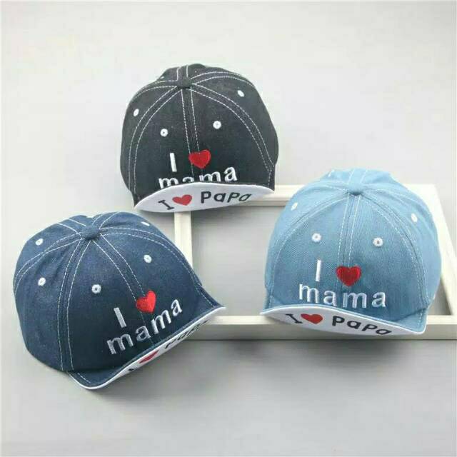 BANDUNG Topi Bayi I Love Mama / I Love Papa Topi Import Korea Topi Basrball Topi Anak