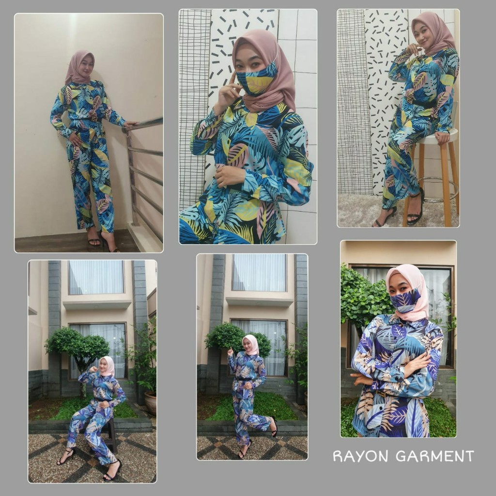 Piyama pajamas Tye Dye Stelan Celana Rayon lengan Panjang Free Masker baju tidur devia