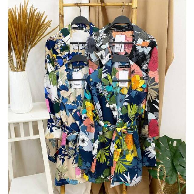 Free kalung cantik Zara flower blazer / blazer bunga / blazer murah / blazer premium