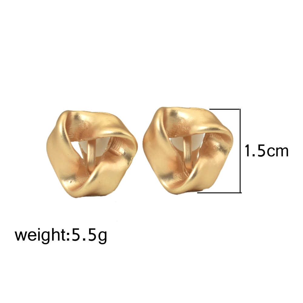 Anting Klip Bentuk Geometris Warna Emas Bahan Metal Untuk Wanita