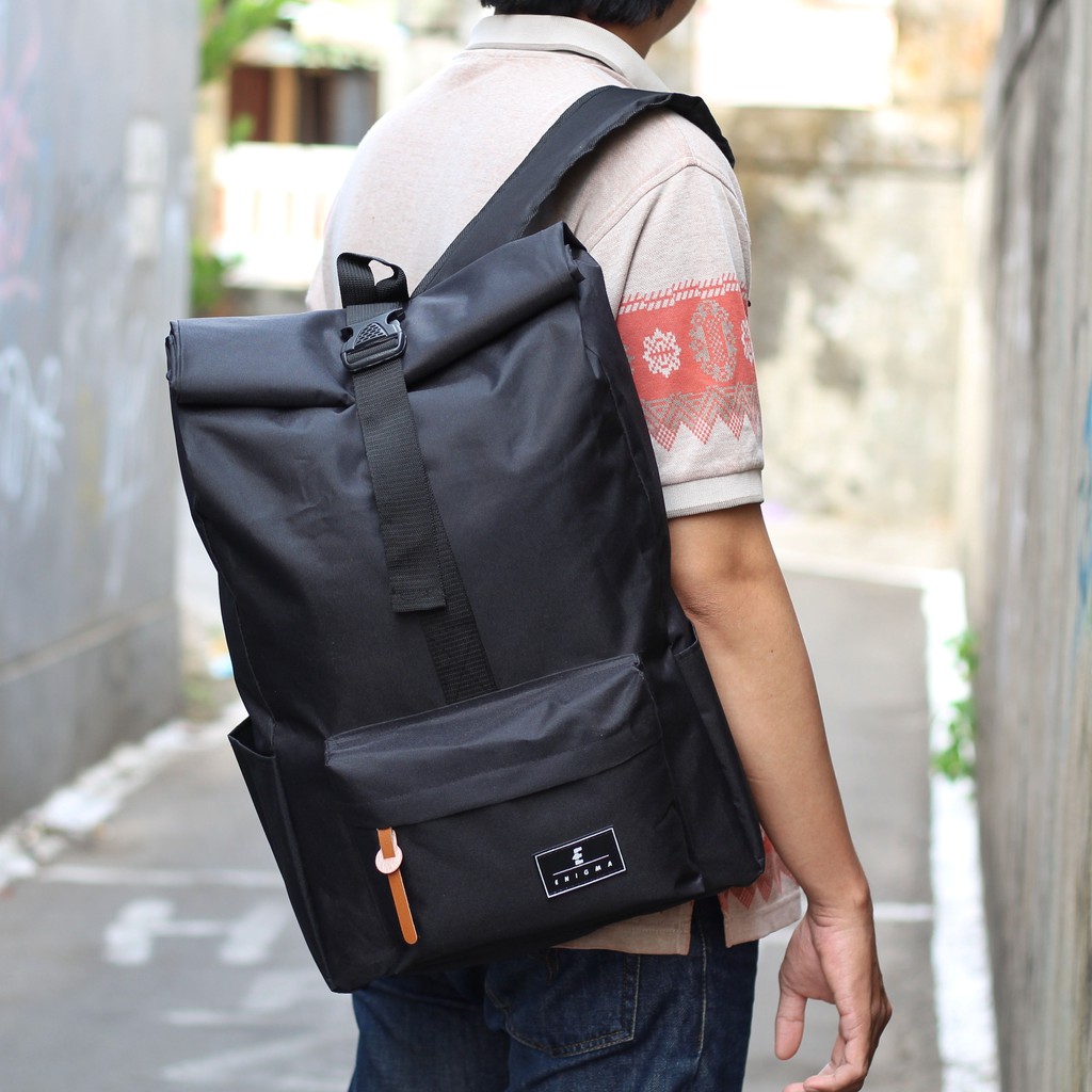 Tas Enigma Rolltop Hitam Ransel Kerja Sekolah Kuliah Tas Travelling Hiking