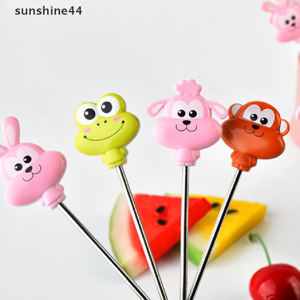 Sunshine 8PCS / Set Garpu Buah / Kue Mini Bahan Stainless Steel Motif Kartun Hewan Untuk Pesta