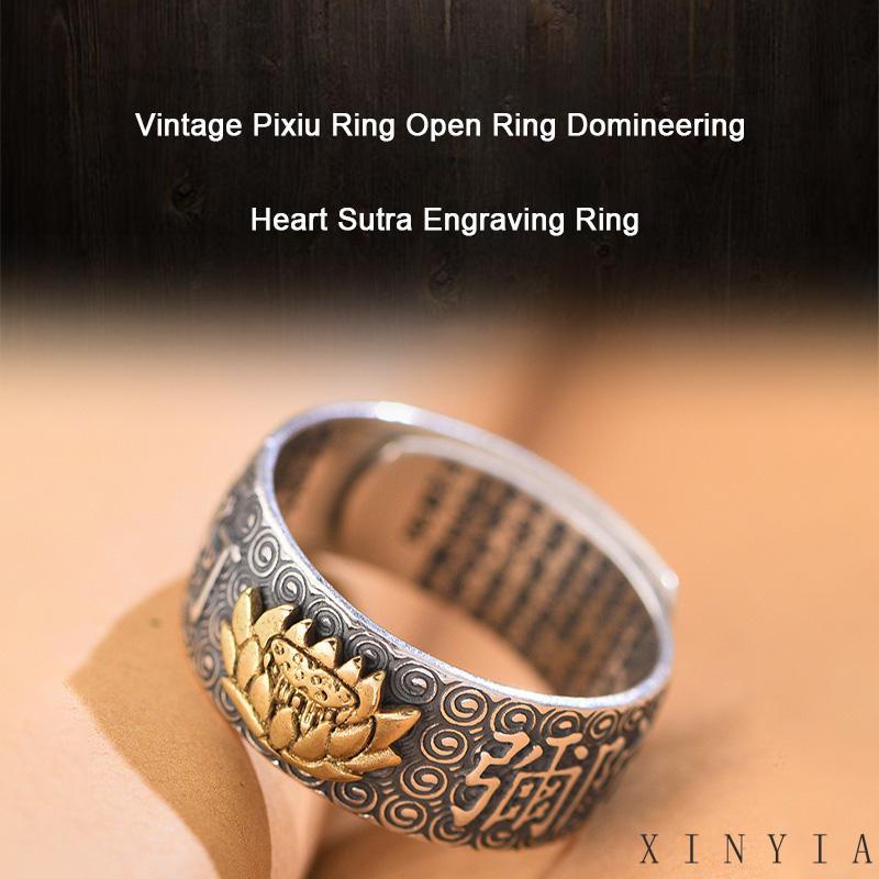 Cincin Model Terbuka Desain Tulisan Sutra Gaya Vintage Untuk Pria