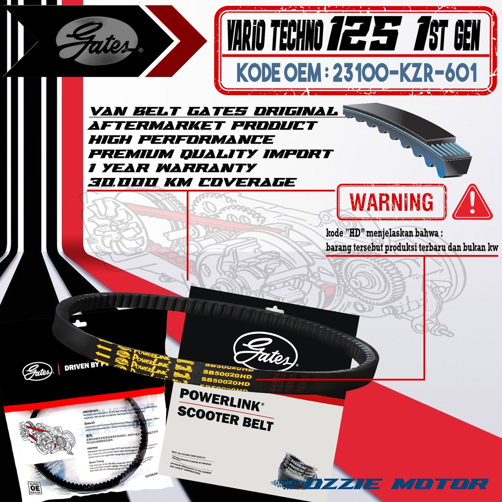 VAN BELT GATES VANBELT V BELT VBELT V-BELT GATES POWERLINK 23100-KZR-601 | SB82001HMI HONDA VARIO TECHNO 125 1st GEN VANBELT RACING 100% ORIGINAL