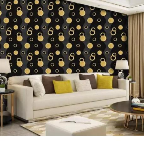 ◄ WALLPAPER DINDING // WALLPAPER MURAH // WALLPAPER STICKER MOTIF POLKADOT HITAM GOLD ☛