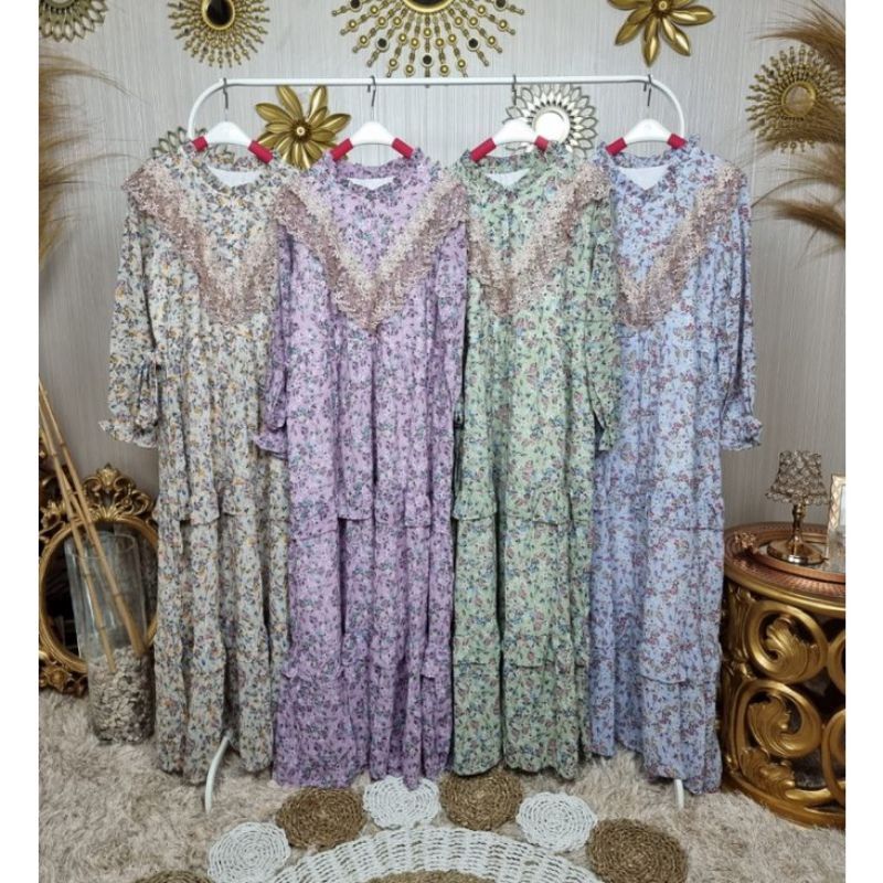 GAMIS DRESS CERUTI BUNGA RENDA MEIJIWANG MEWAH