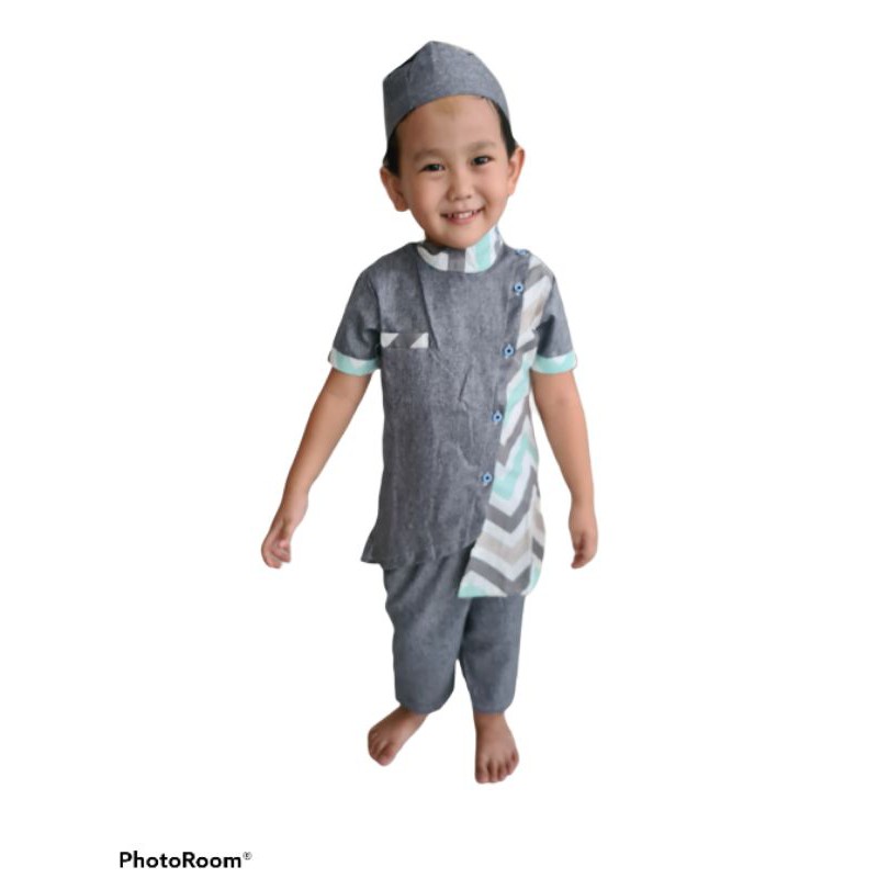 Baju Koko adam anak K'one set dengan peci  good quality