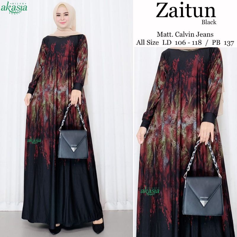 BISA COD • BAJU GAMIS WANITA ZAITUN BAHAN CALVIN JEANS