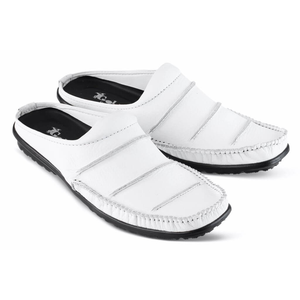 Sepatu Formal Pria Bustong Slip On Kulit Golfer Putih 2401