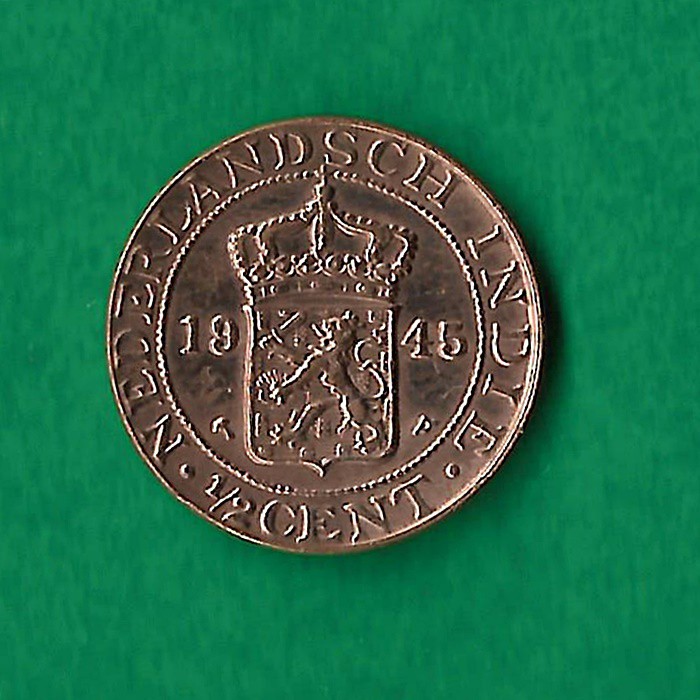 UL03 UANG KUNO LOGAM 1/2 CENT UANG KOIN SETENGAH SEN PENJAJAHAN BELANDA TAHUN 1945