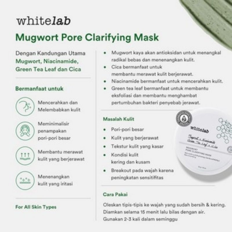 WHITELAB Mugwort Pore Clarifying Face Mask masker wajah