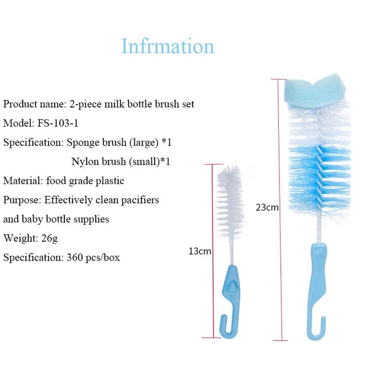 Sikat Pembersih Botol Susu Bayi Sikat Spons Pembersih Botol  Gelas 2 in 1 Spons Tongkat Pembersih Botol Bayi