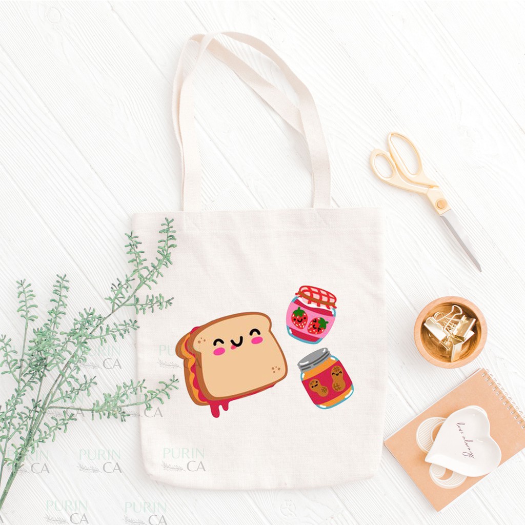 Tote bag Kanvas Motif Makanan Snack Lucu 3